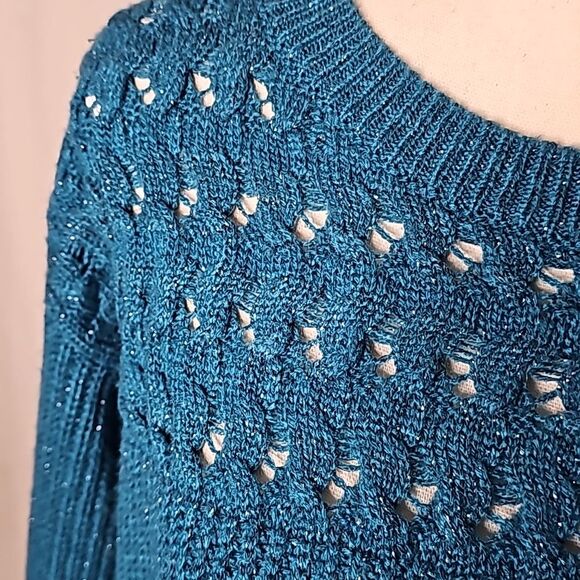 Sweater Crew Neck by St John's Bay Medium Blue Metallic Fleck Size Large - Picture 6 of 6